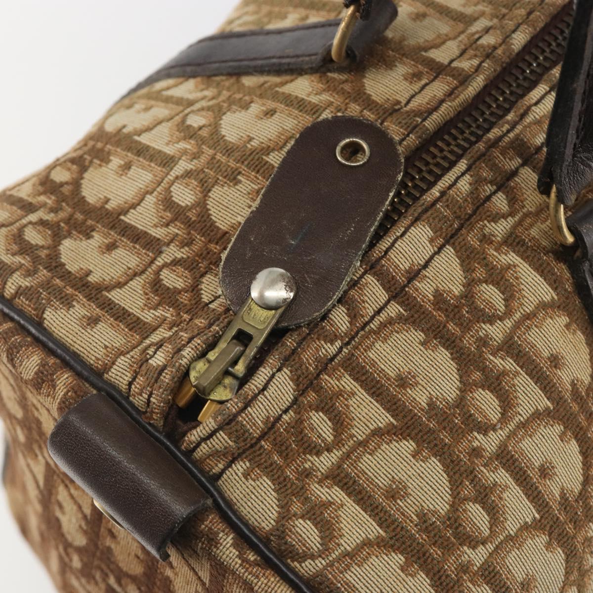 Christian Dior Trotter Canvas Boston Bag Beige Gold Auth 194992