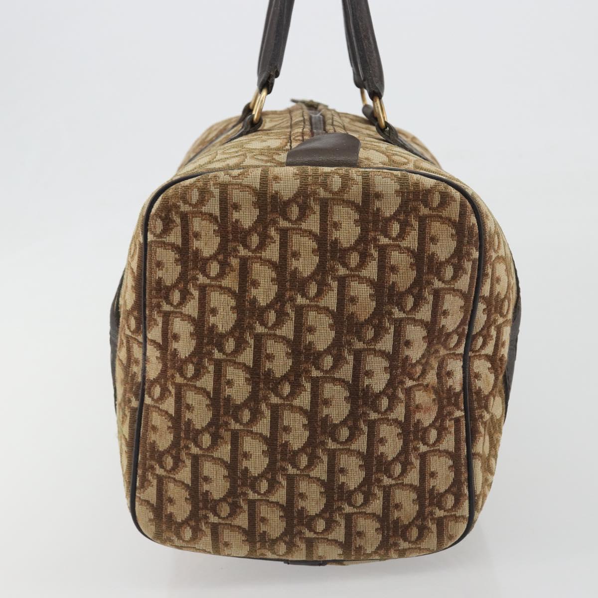 Christian Dior Trotter Canvas Boston Bag Beige Gold Auth 194992