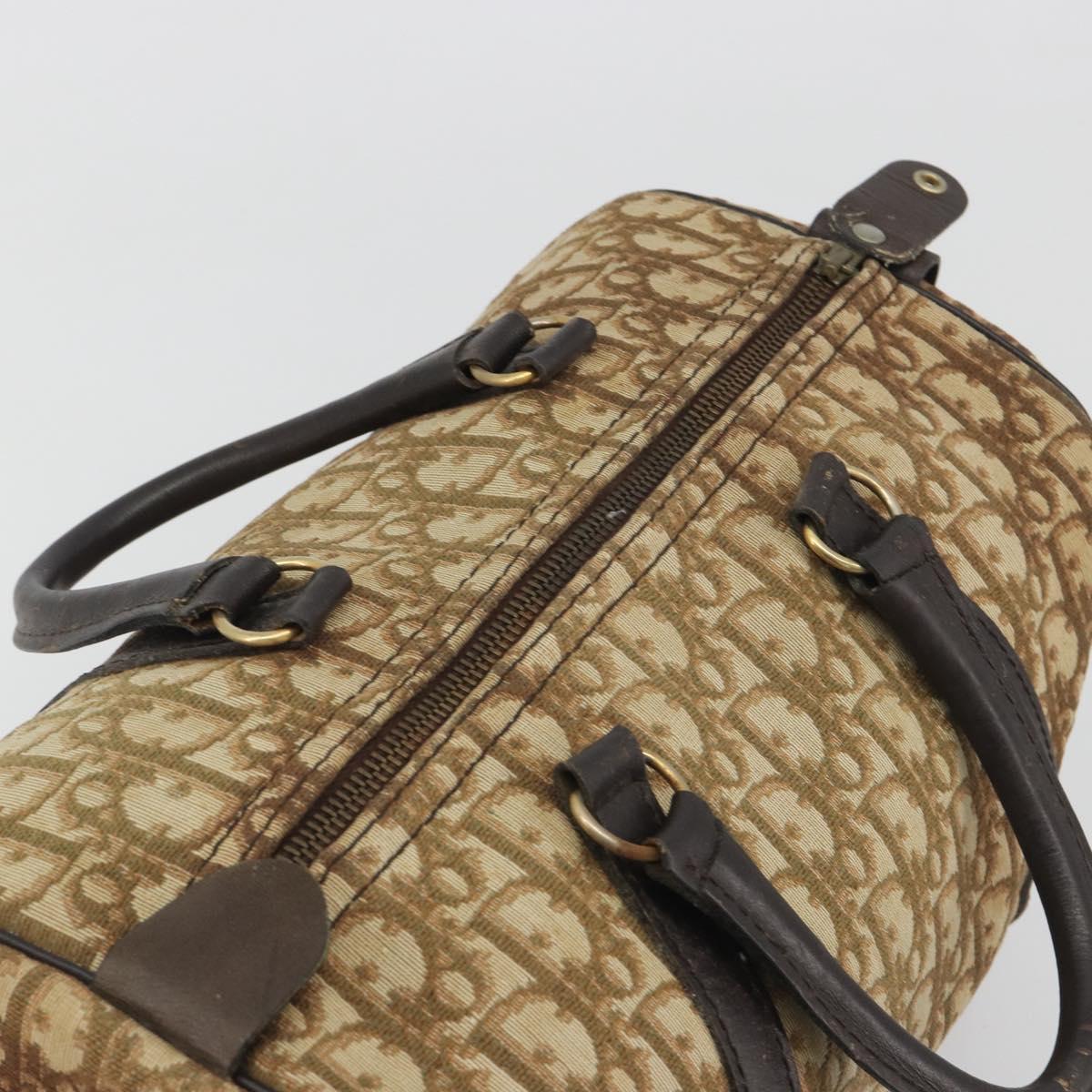 Christian Dior Trotter Canvas Boston Bag Beige Gold Auth 194992