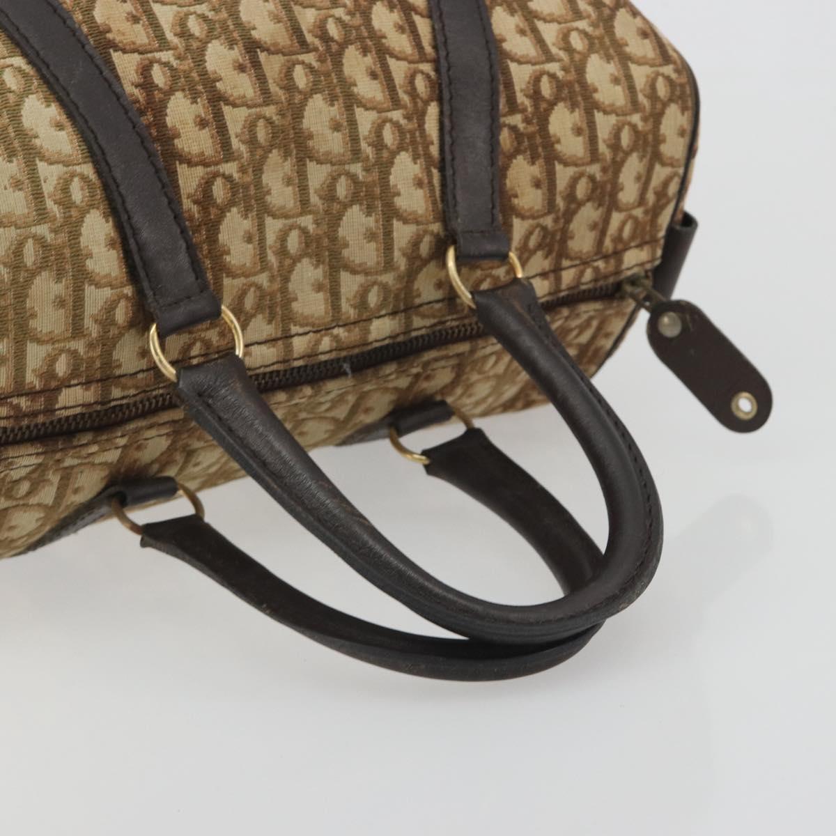 Christian Dior Trotter Canvas Boston Bag Beige Gold Auth 194992
