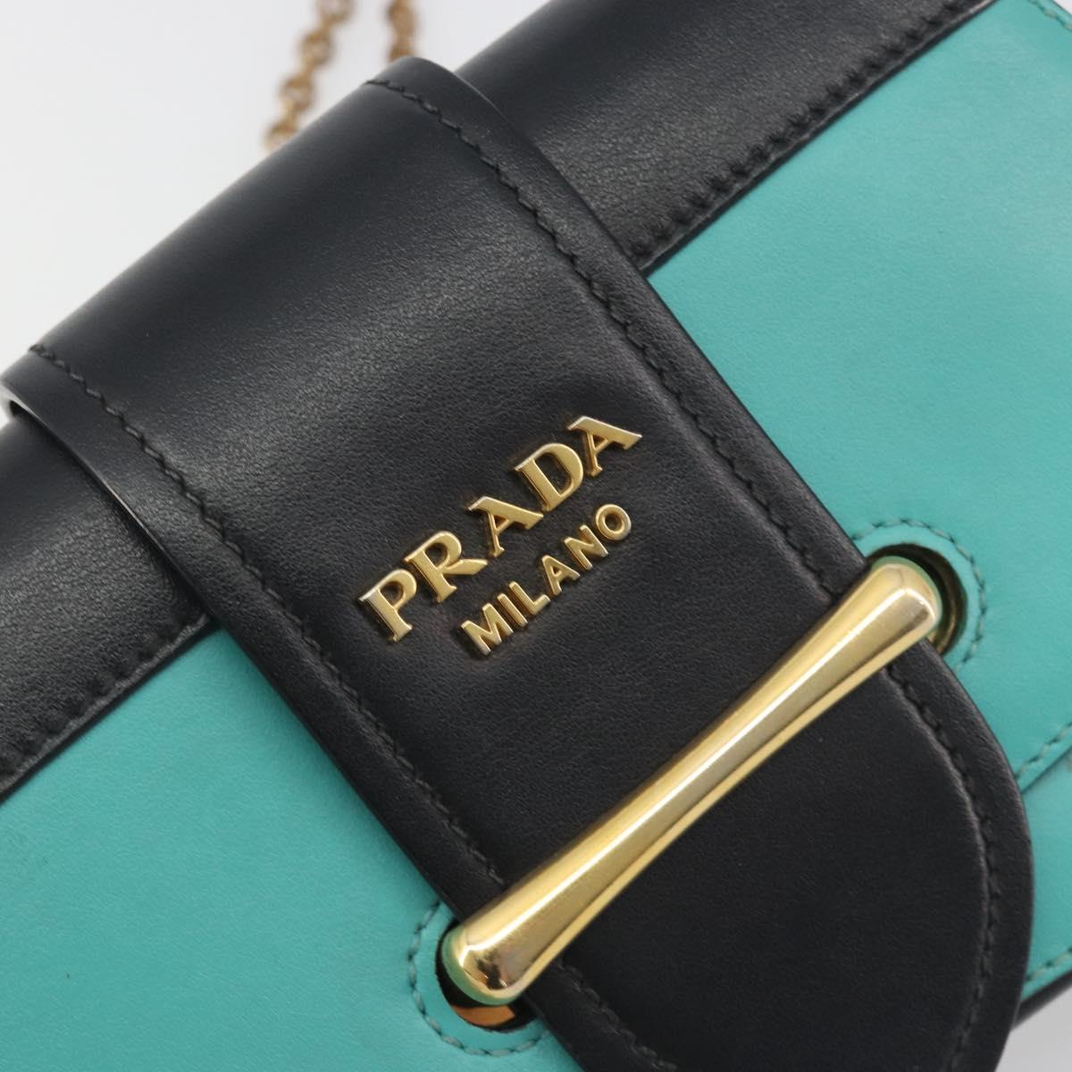 PRADA Sydney Chain Shoulder Bag Leather Green Gold Auth 194994A