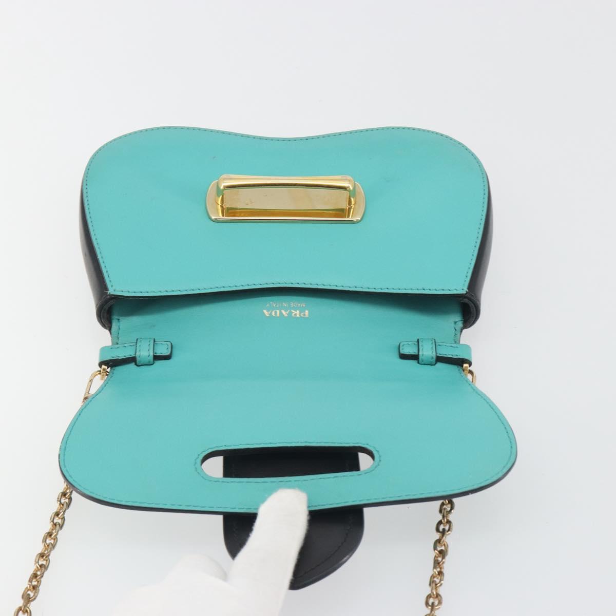 PRADA Sydney Chain Shoulder Bag Leather Green Gold Auth 194994A