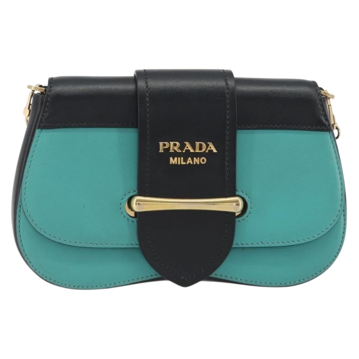 PRADA Sydney Chain Shoulder Bag Leather Green Gold Auth 194994A