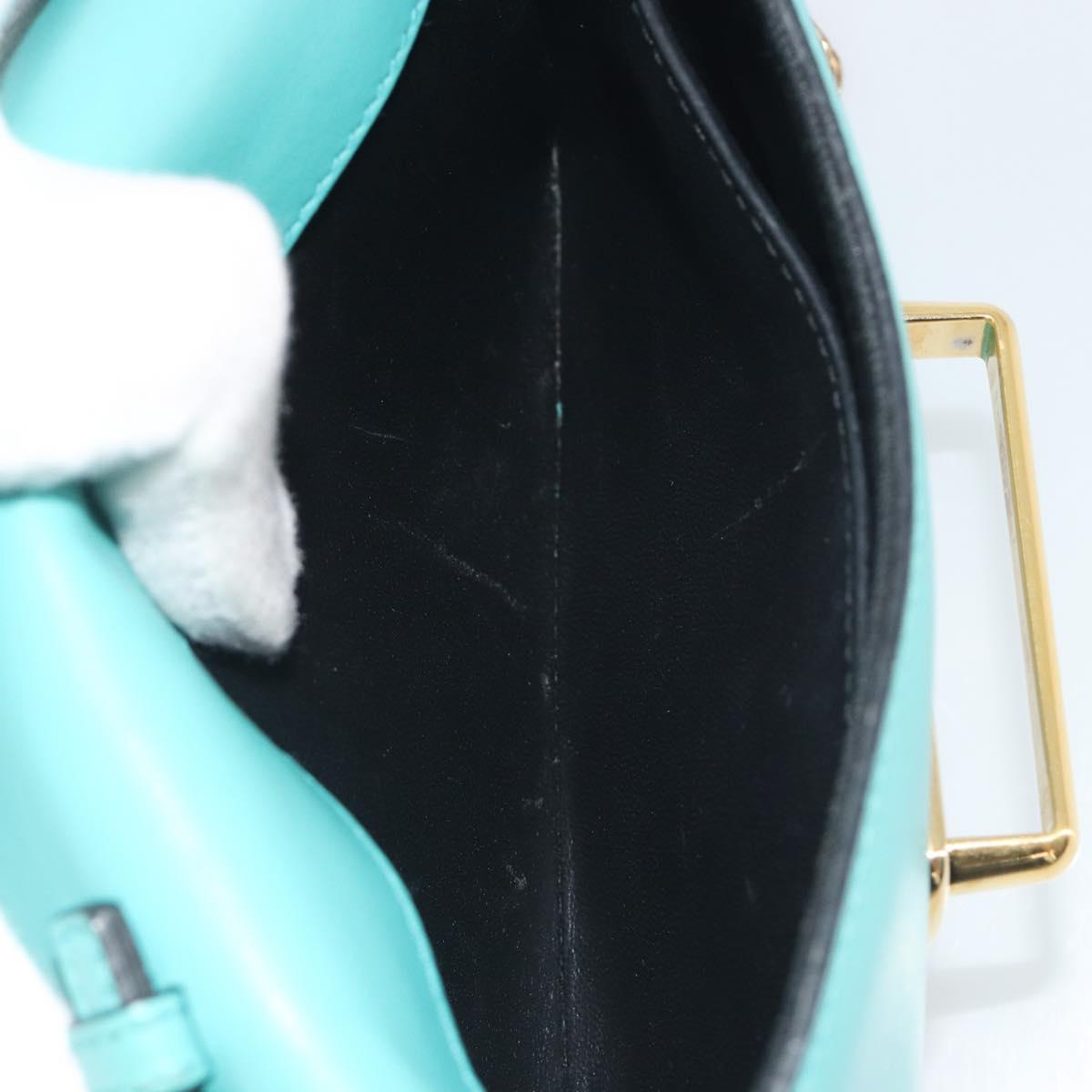PRADA Sydney Chain Shoulder Bag Leather Green Gold Auth 194994A