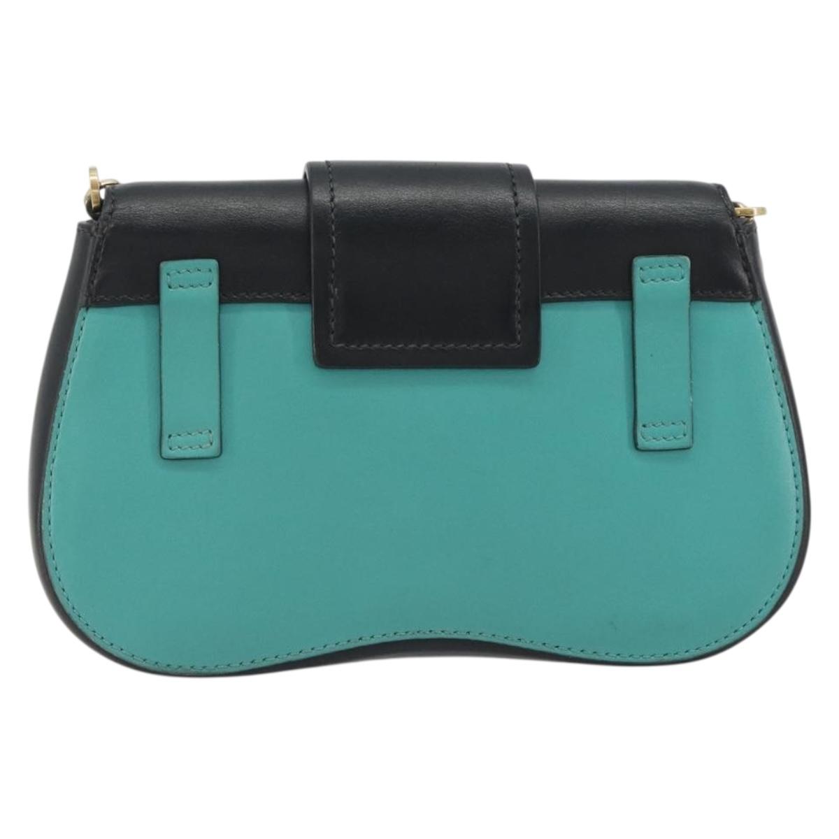 PRADA Sydney Chain Shoulder Bag Leather Green Gold Auth 194994A