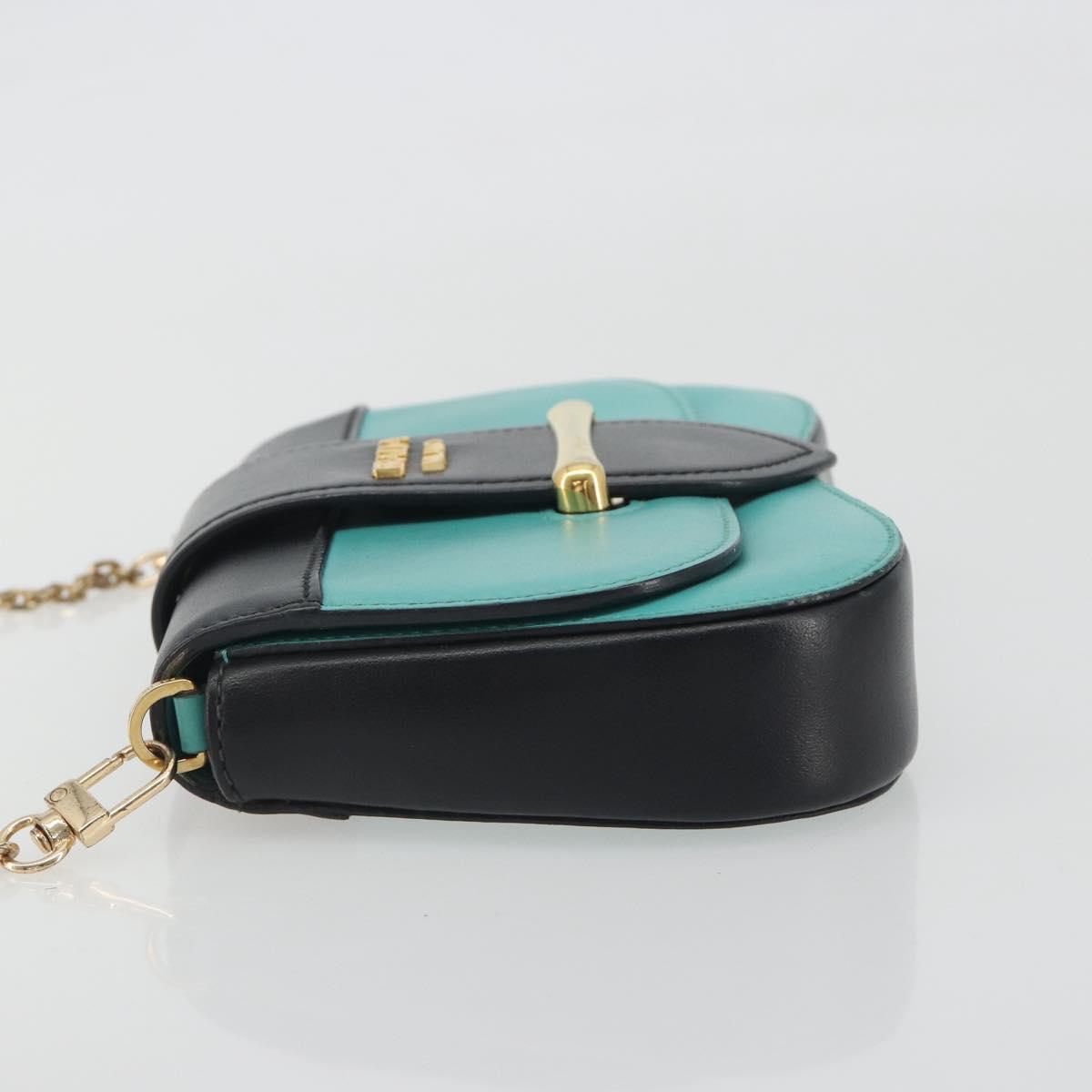 PRADA Sydney Chain Shoulder Bag Leather Green Gold Auth 194994A