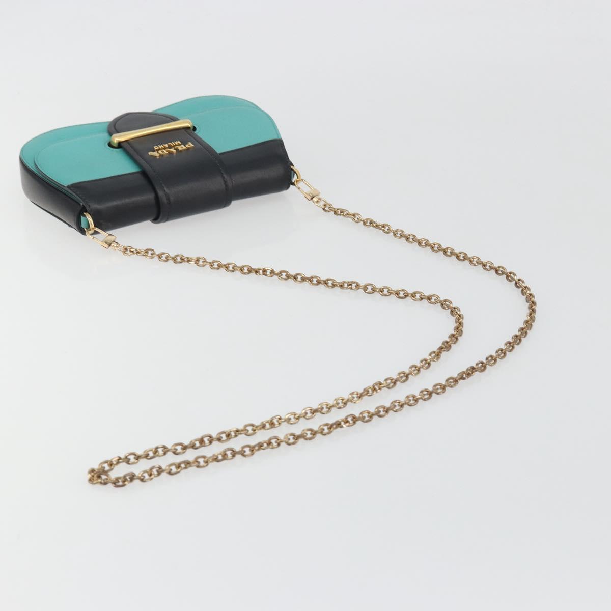 PRADA Sydney Chain Shoulder Bag Leather Green Gold Auth 194994A