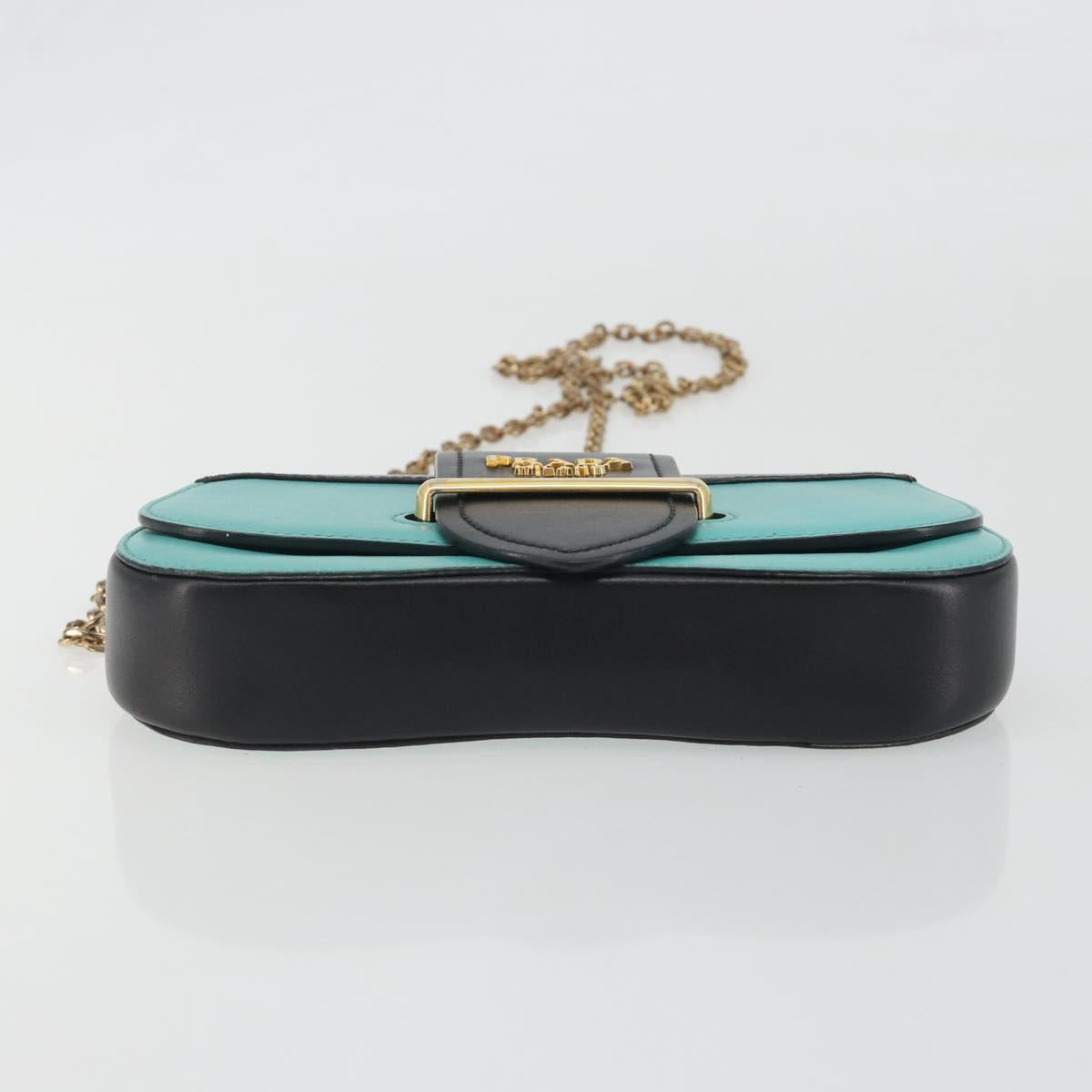 PRADA Sydney Chain Shoulder Bag Leather Green Gold Auth 194994A