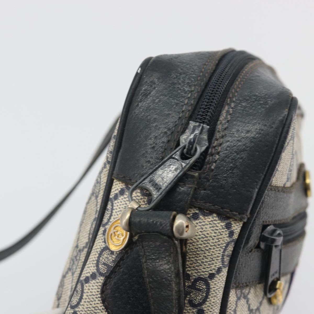 GUCCI GG Supreme Sherry Line Shoulder Bag PVC Navy Gold Auth 194995