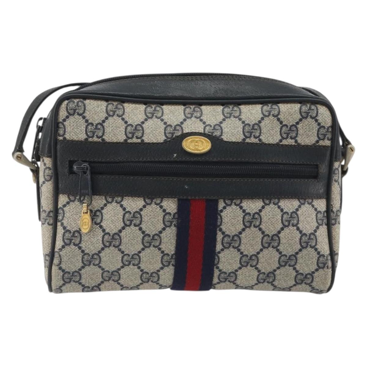 GUCCI GG Supreme Sherry Line Shoulder Bag PVC Navy Gold Auth 194995