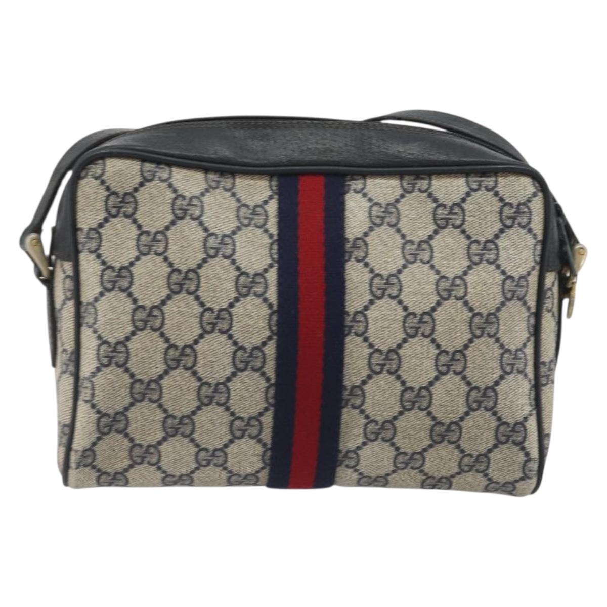 GUCCI GG Supreme Sherry Line Shoulder Bag PVC Navy Gold Auth 194995