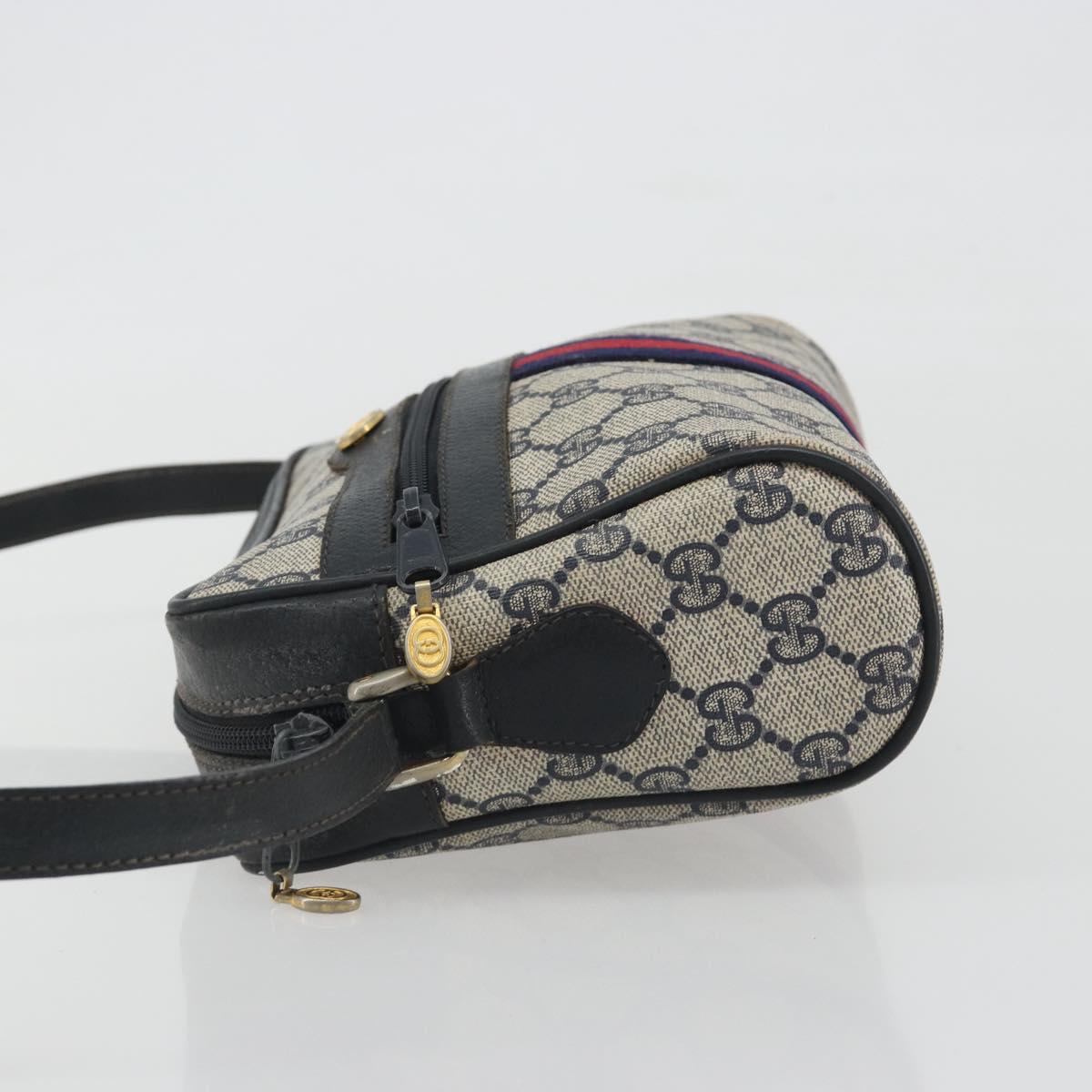 GUCCI GG Supreme Sherry Line Shoulder Bag PVC Navy Gold Auth 194995