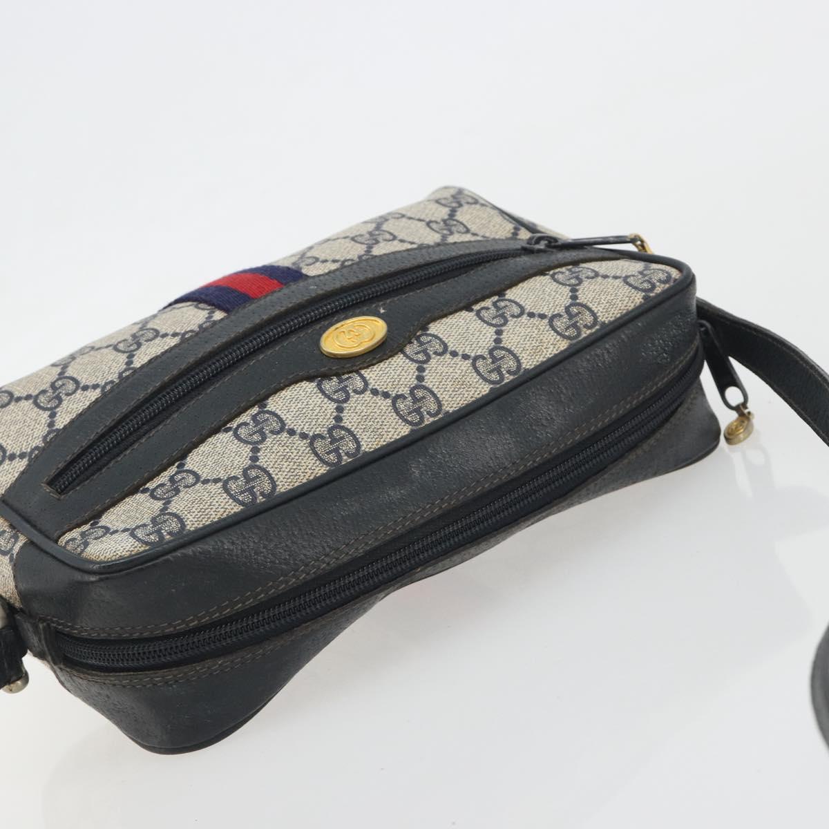 GUCCI GG Supreme Sherry Line Shoulder Bag PVC Navy Gold Auth 194995