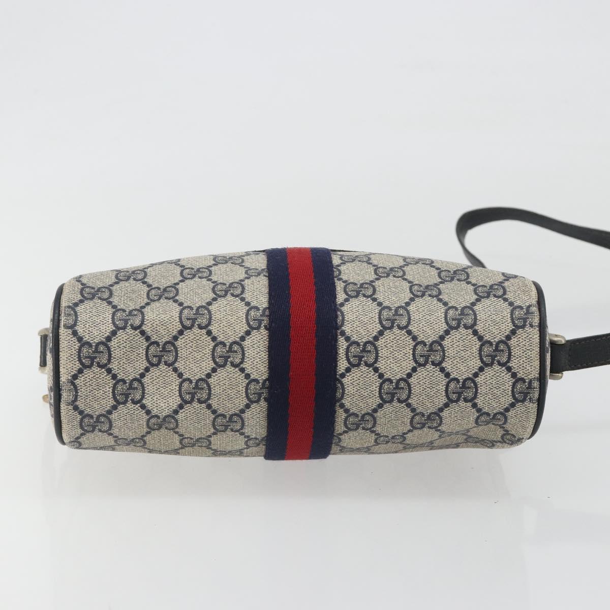 GUCCI GG Supreme Sherry Line Shoulder Bag PVC Navy Gold Auth 194995