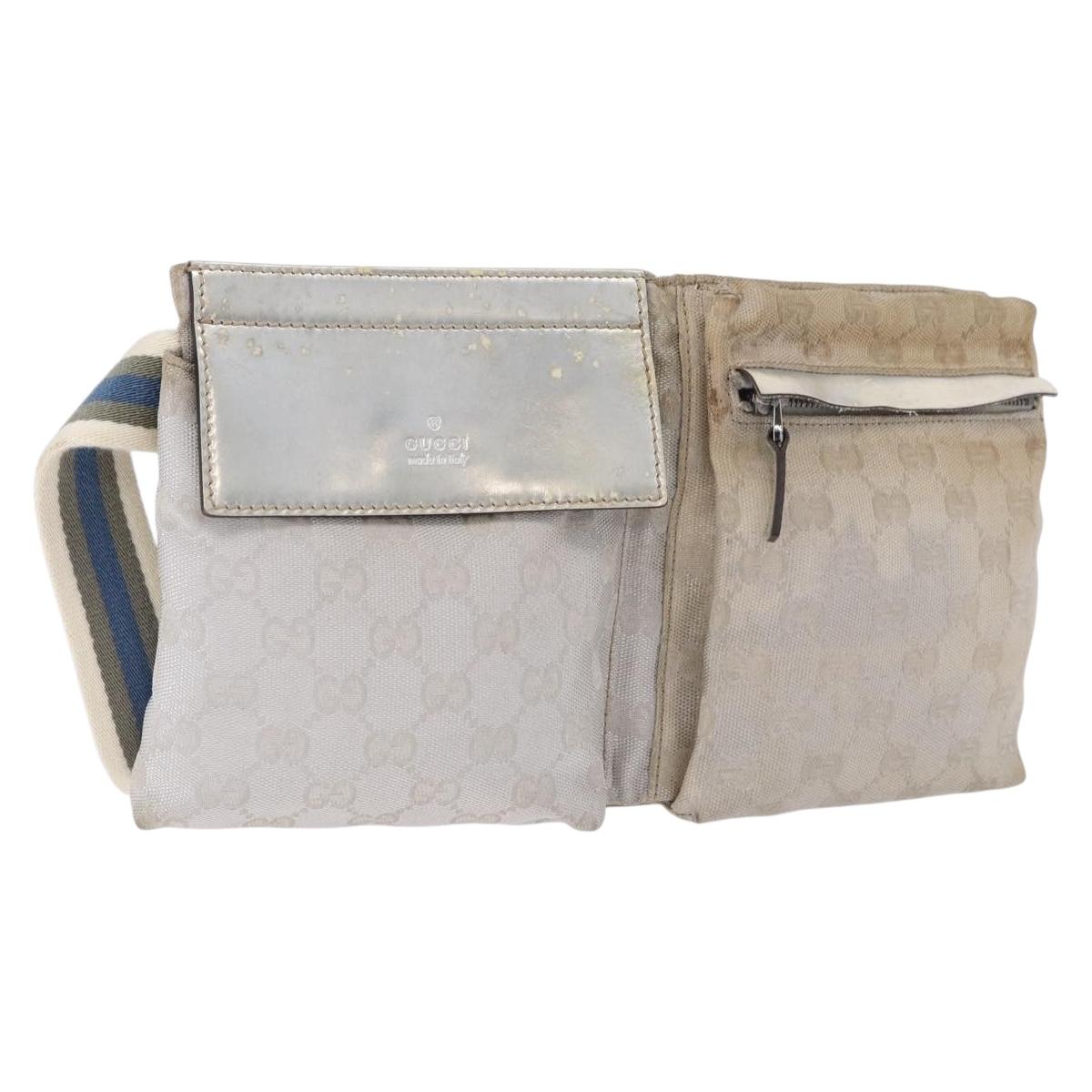 GUCCI GG Canvas Waist Bag Silver 28566 Auth 195000