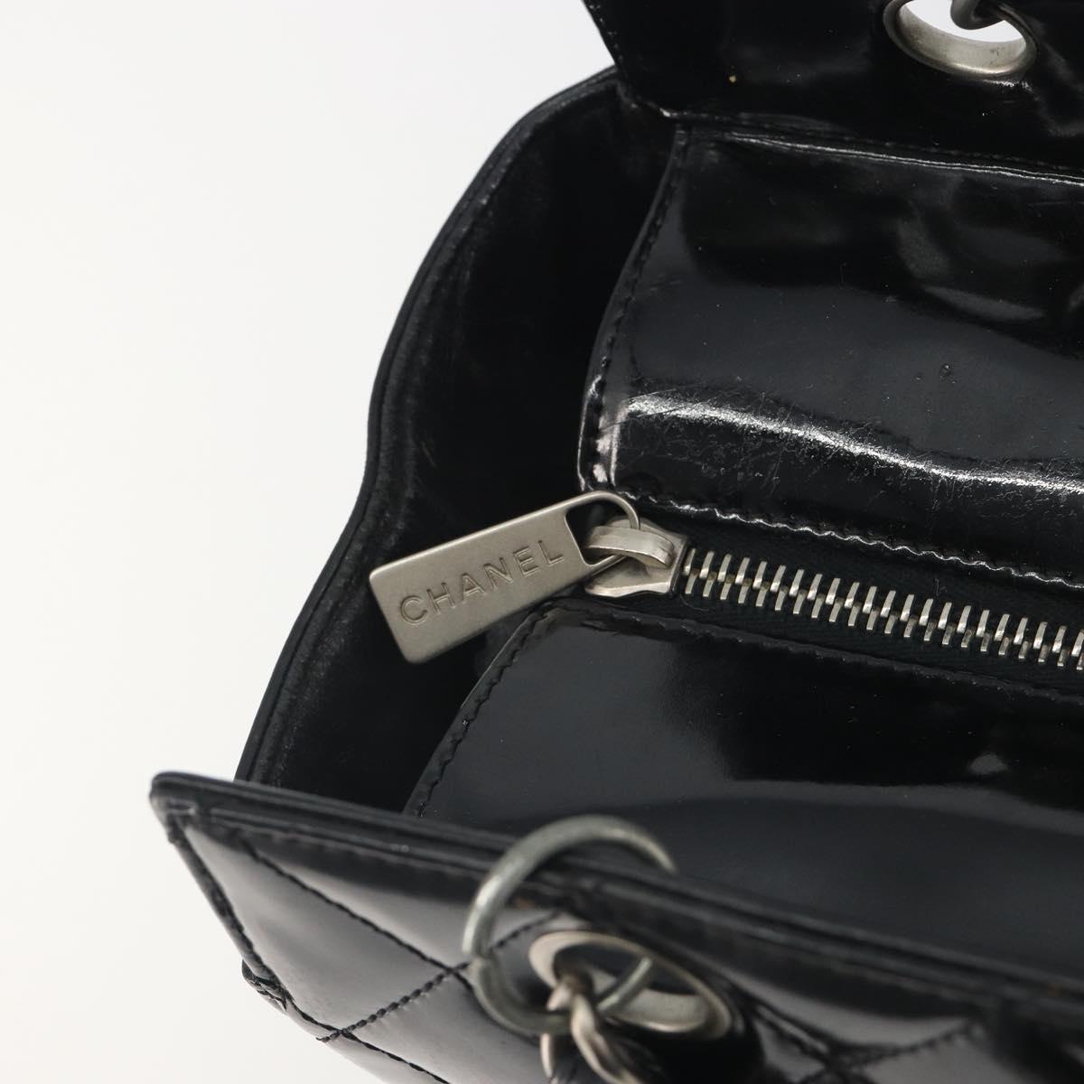 CHANEL Matelasse Chain Shoulder Bag Patent Leather Black Silver CC Auth 195001