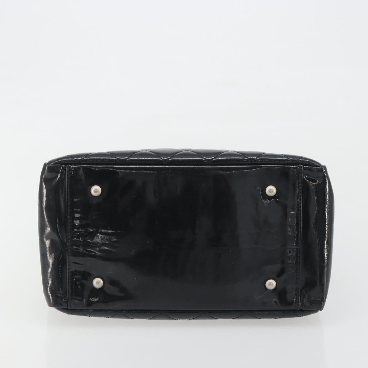 CHANEL Matelasse Chain Shoulder Bag Patent Leather Black Silver CC Auth 195001