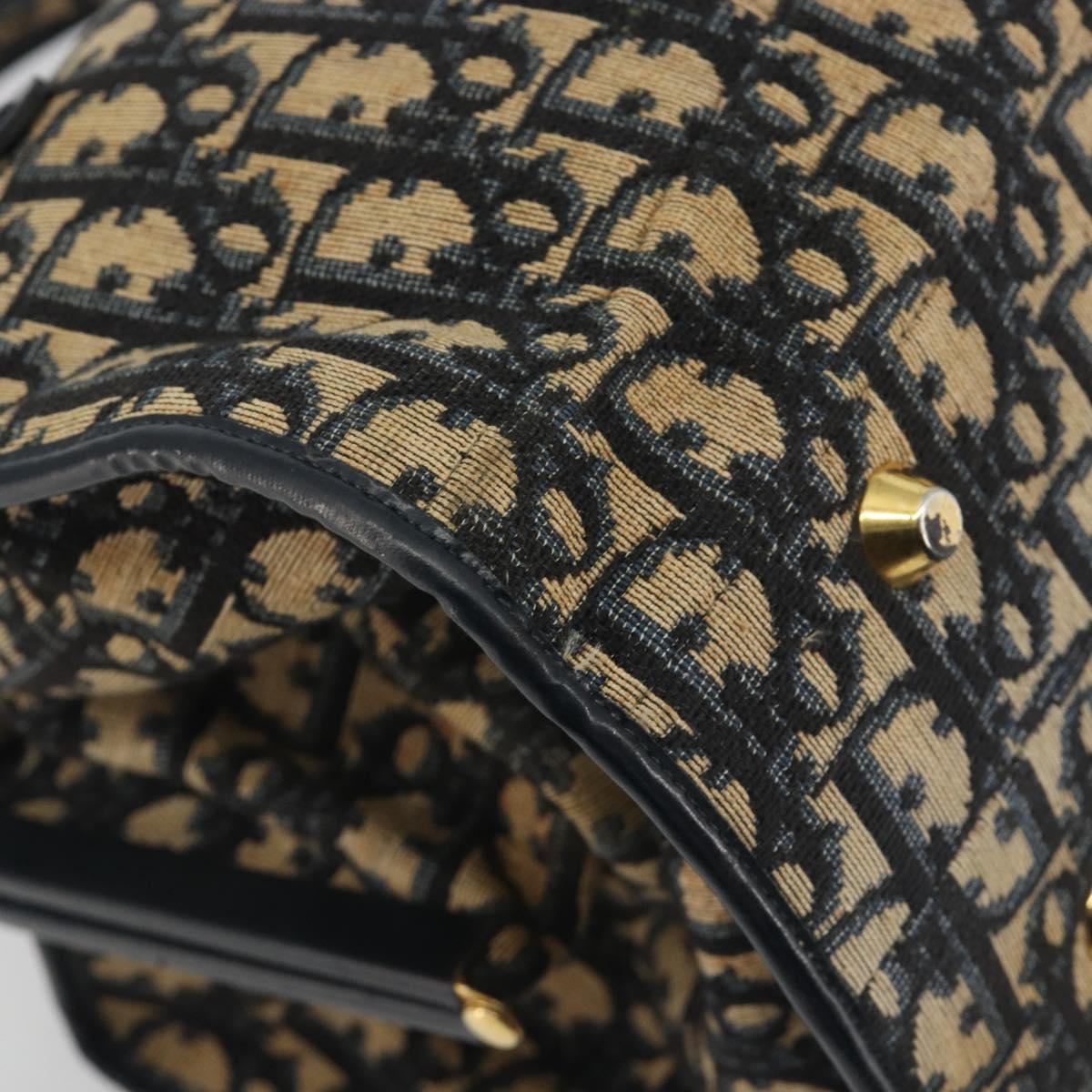 Christian Dior Trotter Canvas Hand Bag Navy Gold Auth 195002