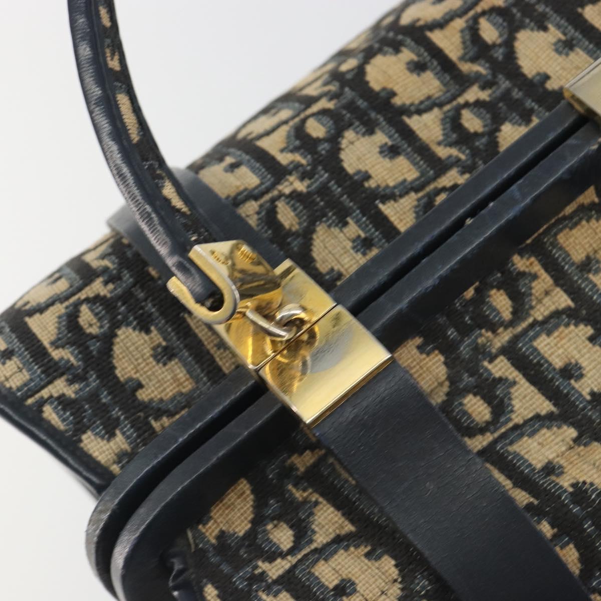 Christian Dior Trotter Canvas Hand Bag Navy Gold Auth 195002