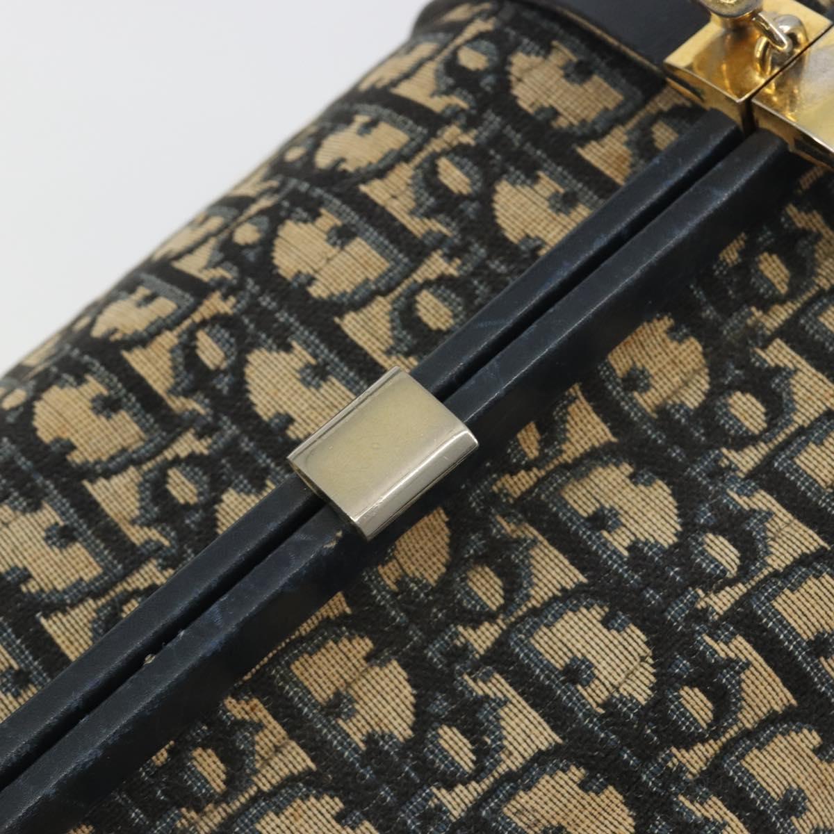 Christian Dior Trotter Canvas Hand Bag Navy Gold Auth 195002