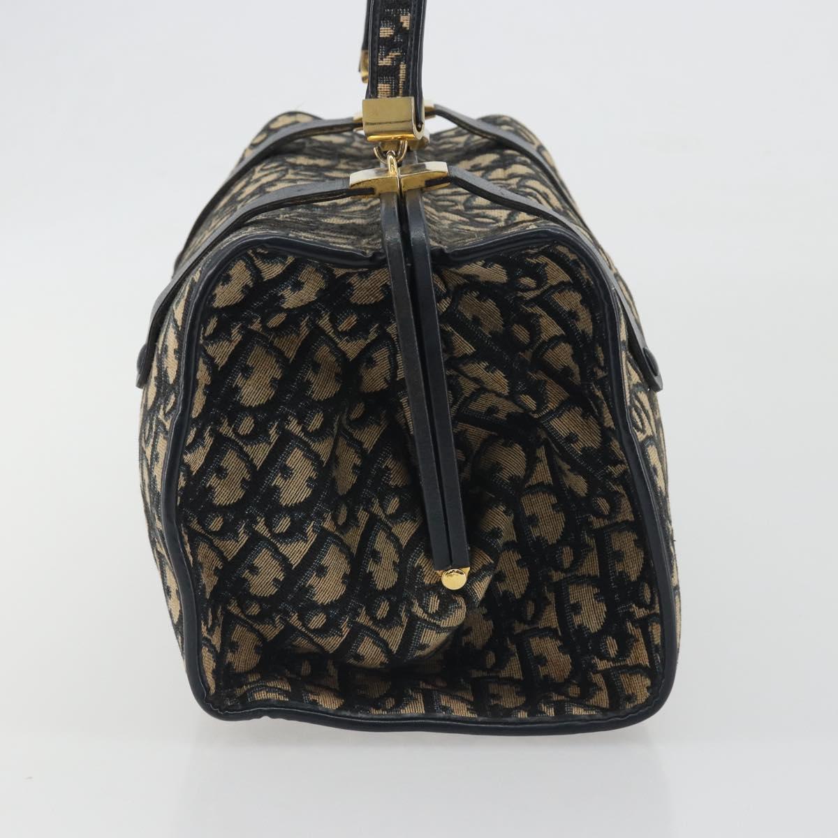 Christian Dior Trotter Canvas Hand Bag Navy Gold Auth 195002