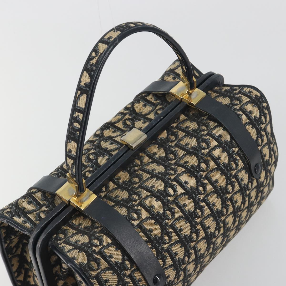 Christian Dior Trotter Canvas Hand Bag Navy Gold Auth 195002
