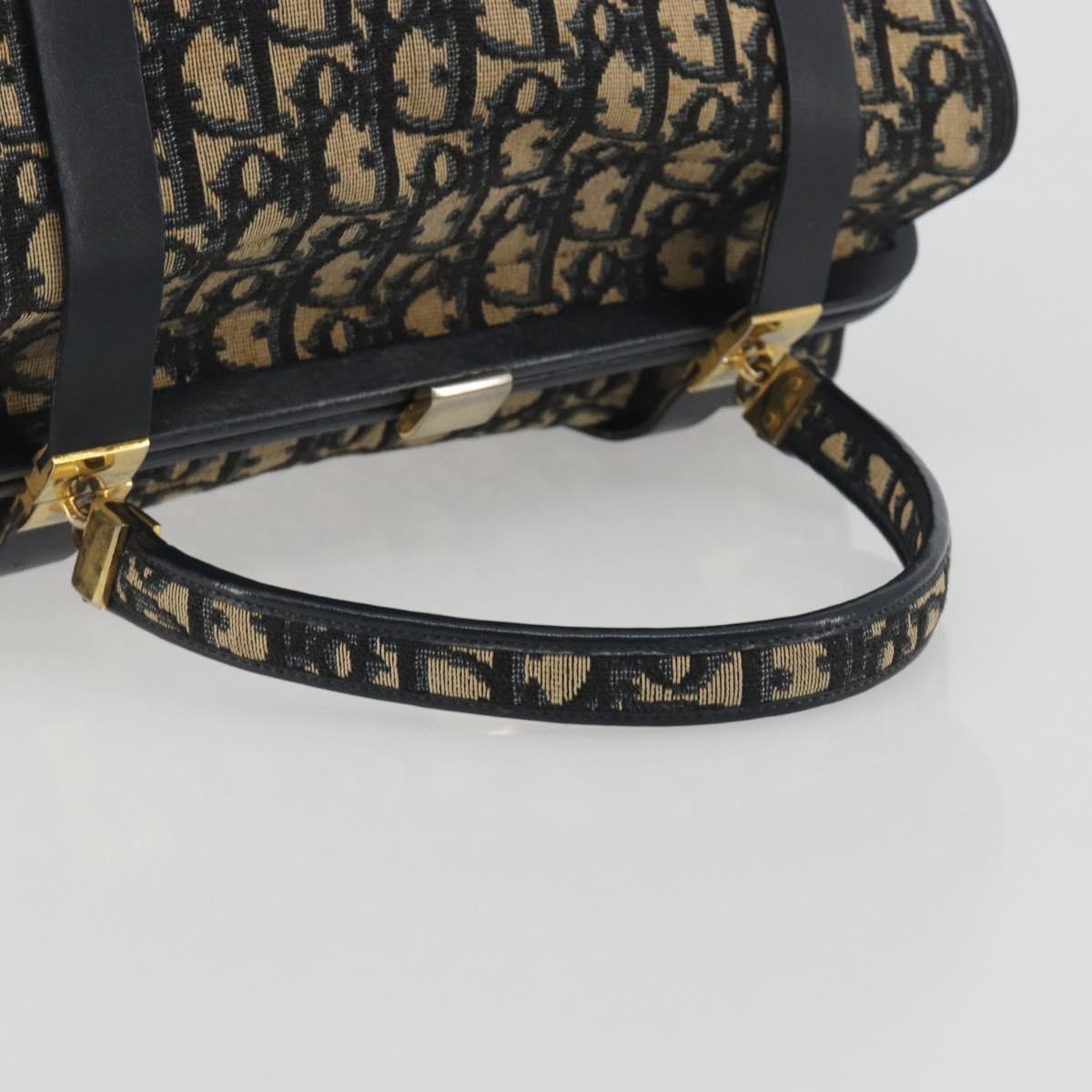 Christian Dior Trotter Canvas Hand Bag Navy Gold Auth 195002