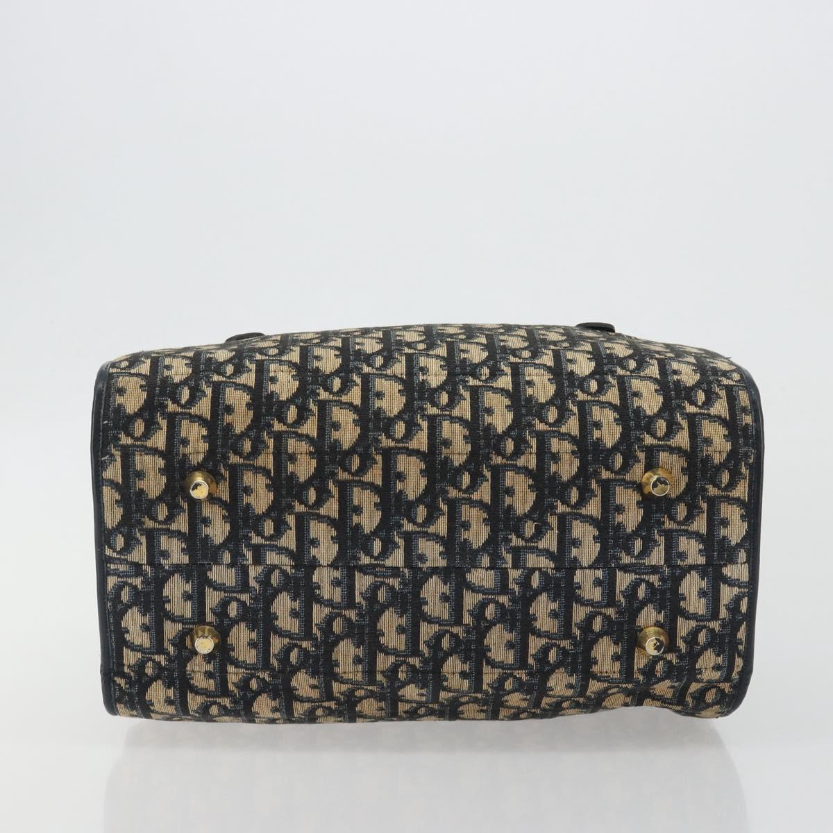 Christian Dior Trotter Canvas Hand Bag Navy Gold Auth 195002
