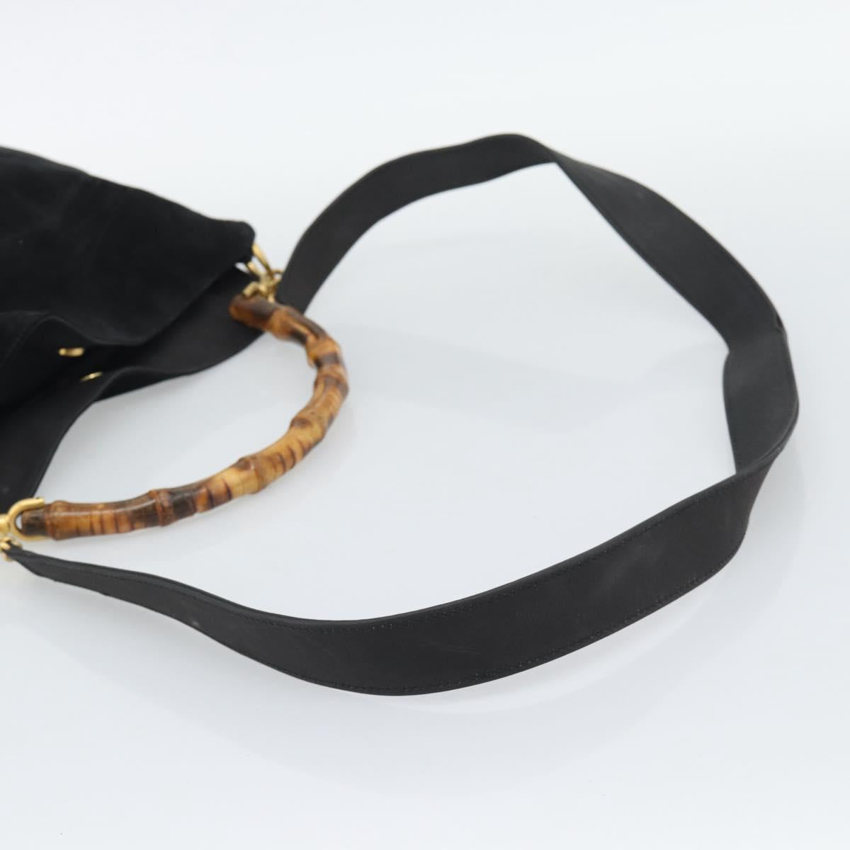 GUCCI Bamboo Shoulder Bag Suede 2way Black Gold Auth 195003