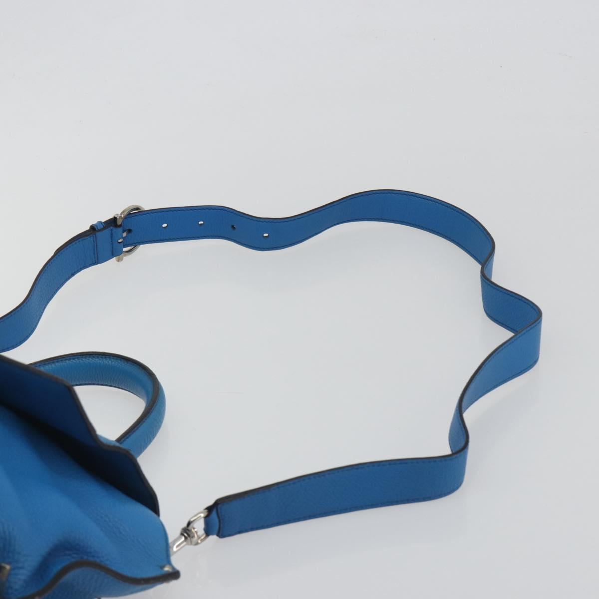 Salvatore Ferragamo Gancini Hand Bag Leather 2way Blue Silver Auth 195004