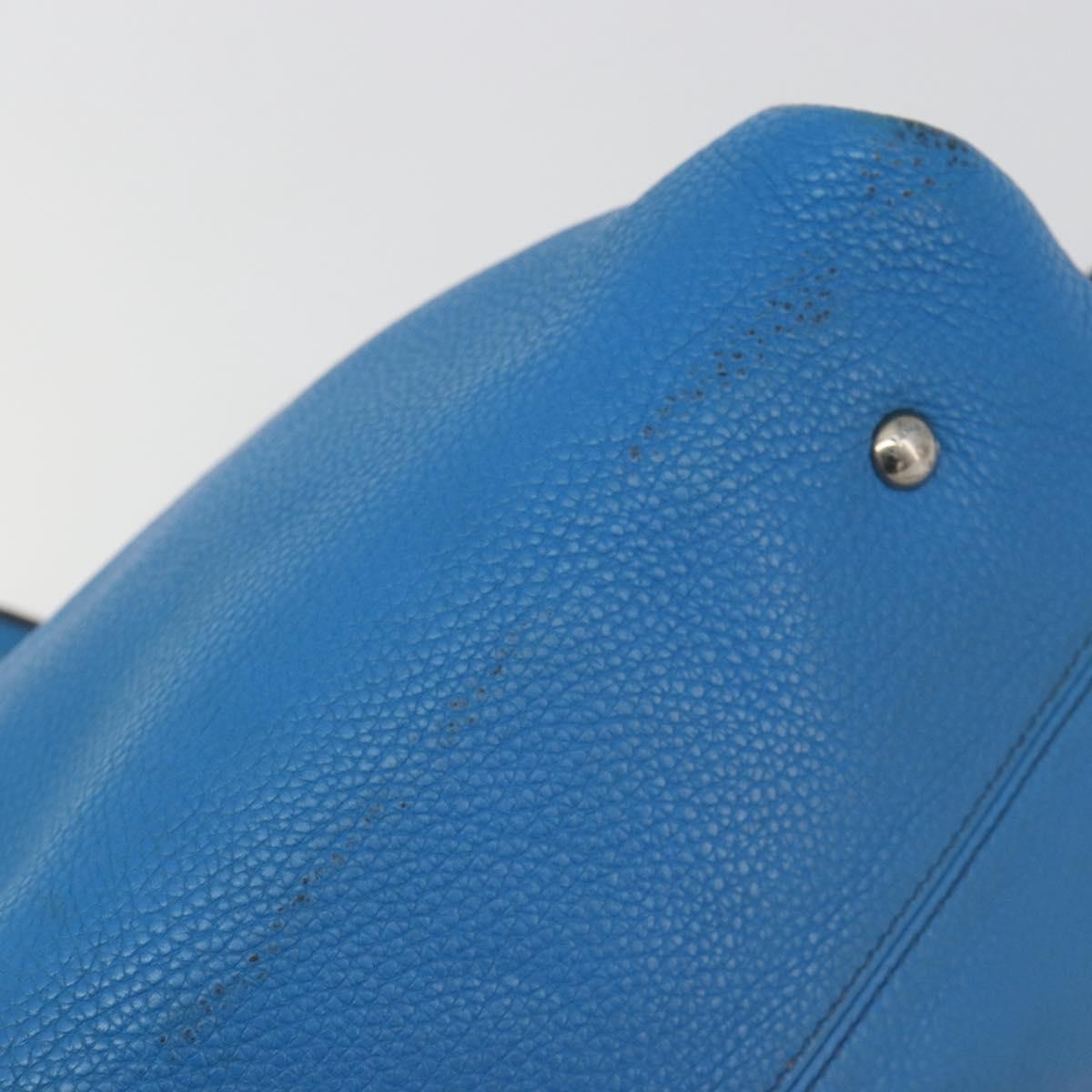Salvatore Ferragamo Gancini Hand Bag Leather 2way Blue Silver Auth 195004