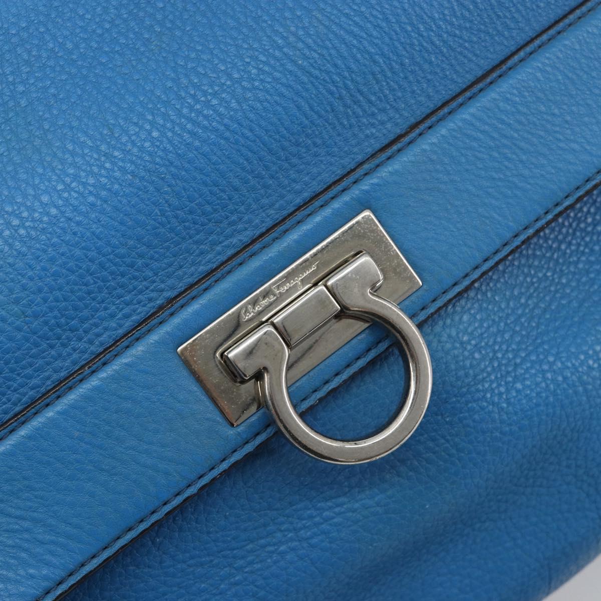 Salvatore Ferragamo Gancini Hand Bag Leather 2way Blue Silver Auth 195004
