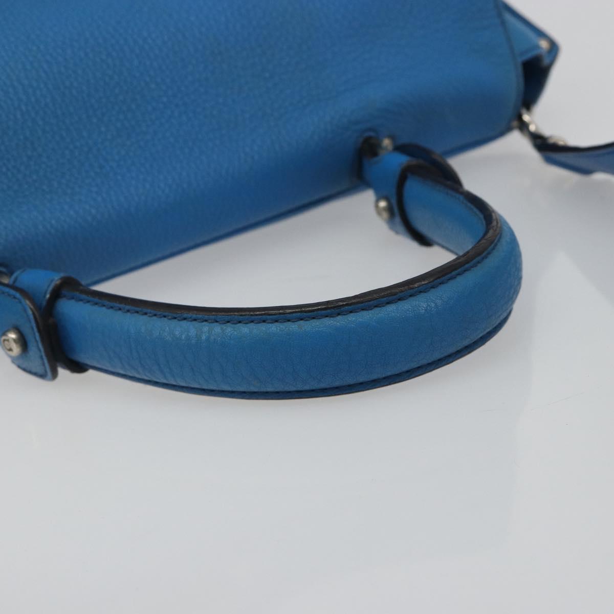 Salvatore Ferragamo Gancini Hand Bag Leather 2way Blue Silver Auth 195004
