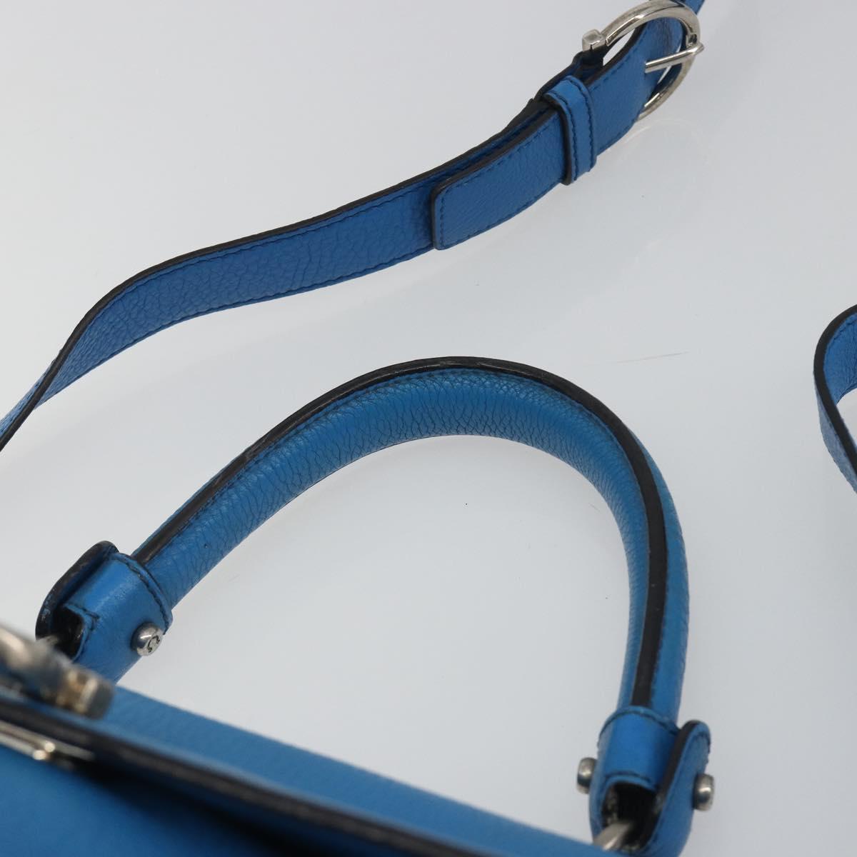 Salvatore Ferragamo Gancini Hand Bag Leather 2way Blue Silver Auth 195004