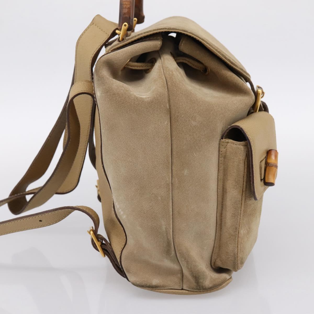GUCCI Bamboo Backpack Suede Beige Gold 003 2058 0016 Auth 195005