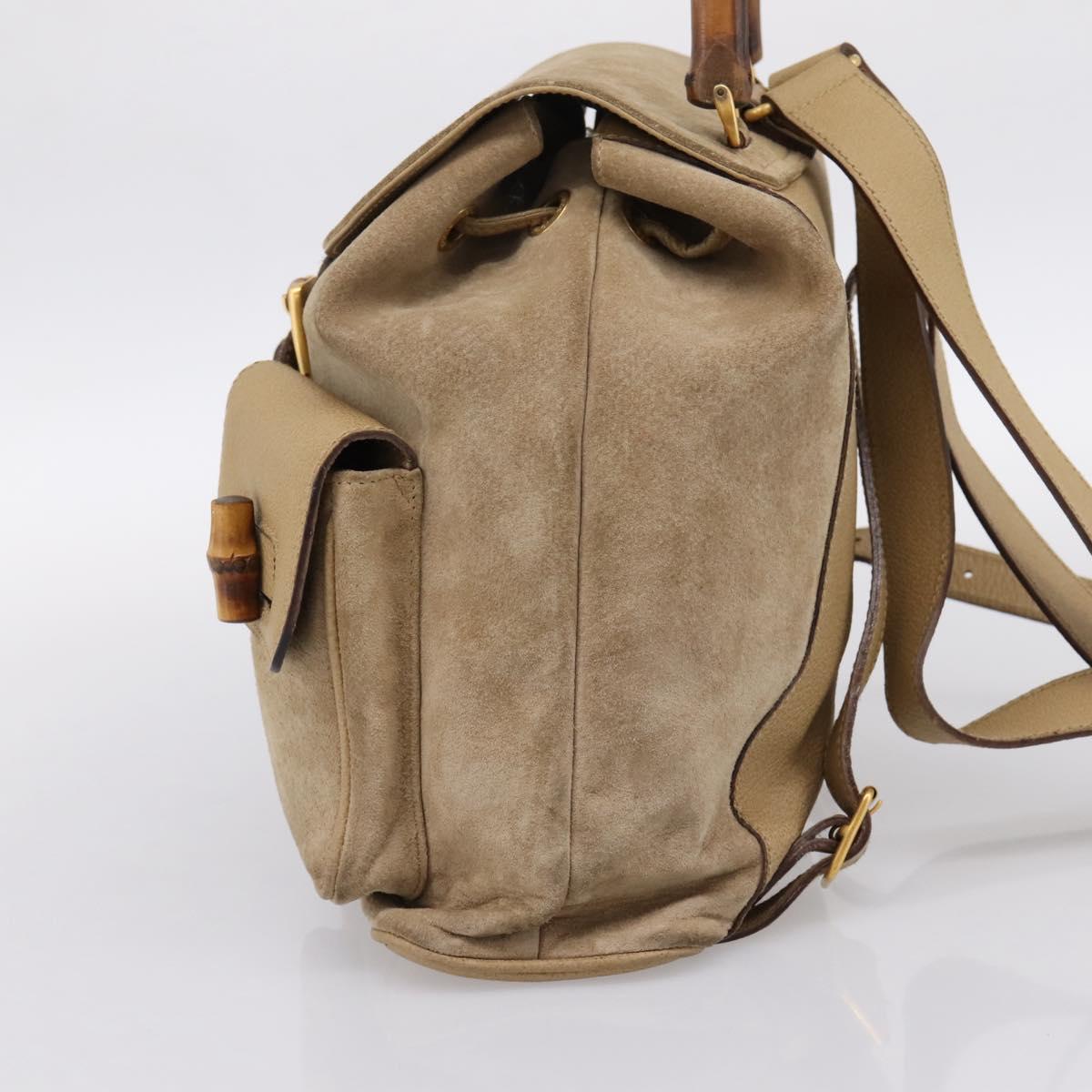 GUCCI Bamboo Backpack Suede Beige Gold 003 2058 0016 Auth 195005