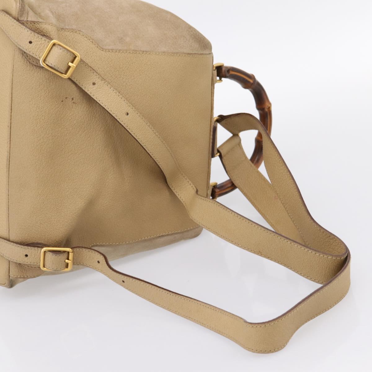 GUCCI Bamboo Backpack Suede Beige Gold 003 2058 0016 Auth 195005