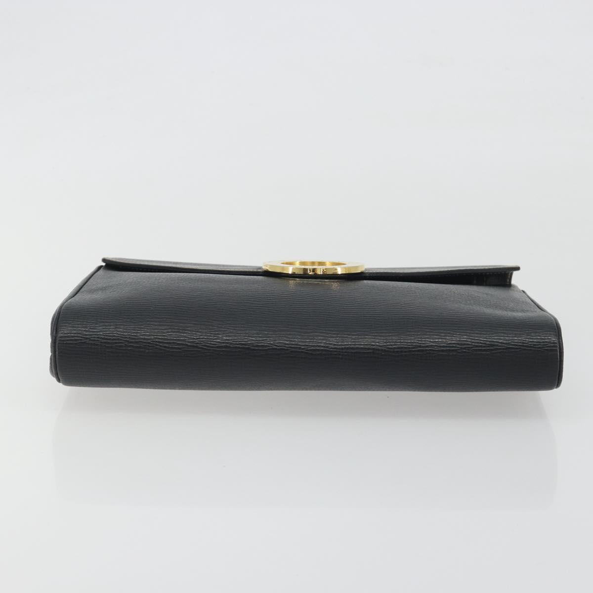 CELINE Circle Clutch Bag Leather Black Gold Auth 195006
