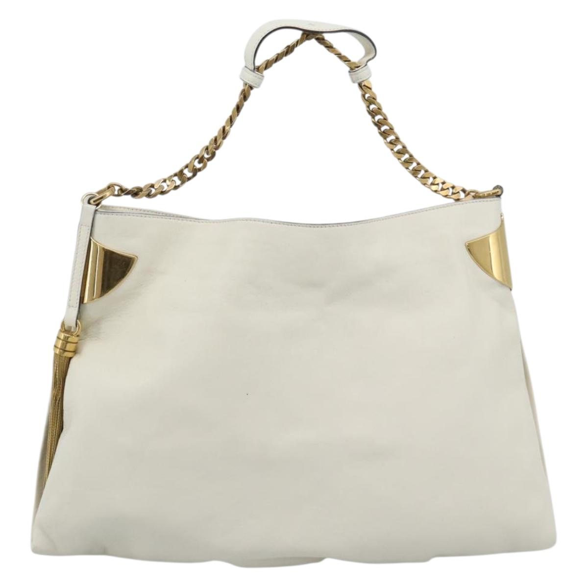GUCCI Chain Shoulder Bag Leather White Gold 290682 Auth 195007A