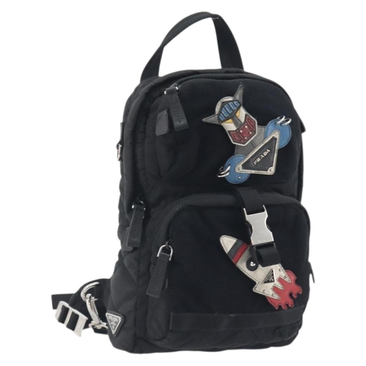 PRADA Body Bag Nylon Black Silver Auth 195008A