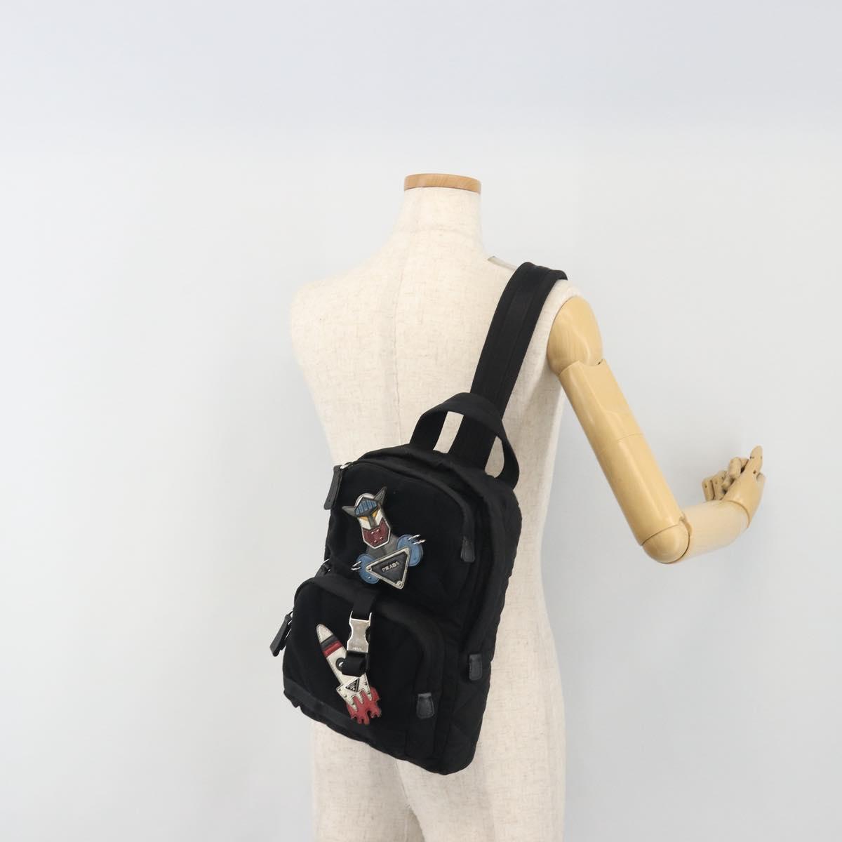 PRADA Body Bag Nylon Black Silver Auth 195008A