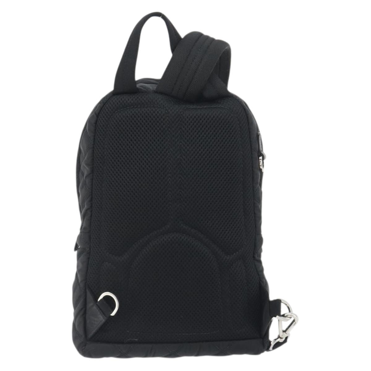 PRADA Body Bag Nylon Black Silver Auth 195008A