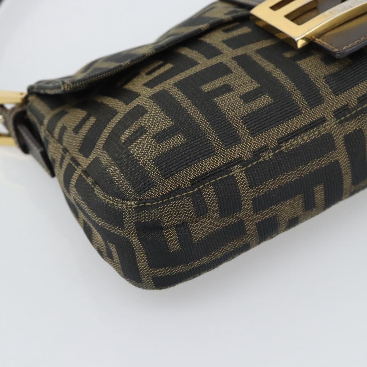 FENDI Zucca Canvas Mamma Baguette Shoulder Bag Brown Black Auth 195009M