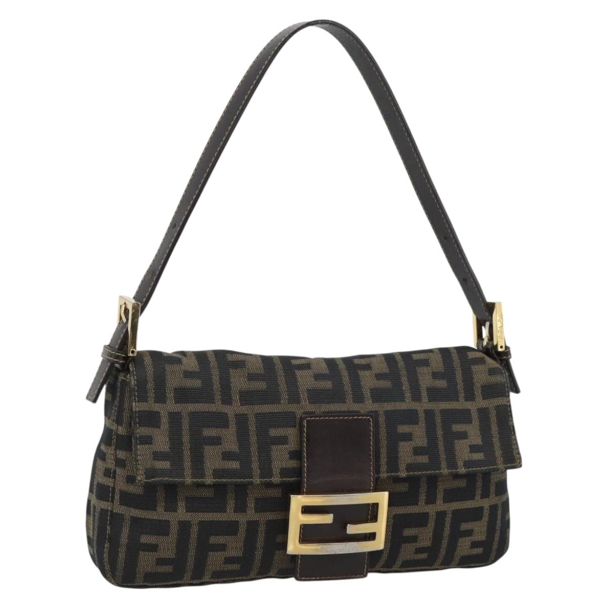 FENDI Zucca Canvas Mamma Baguette Shoulder Bag Brown Black Auth 195009M