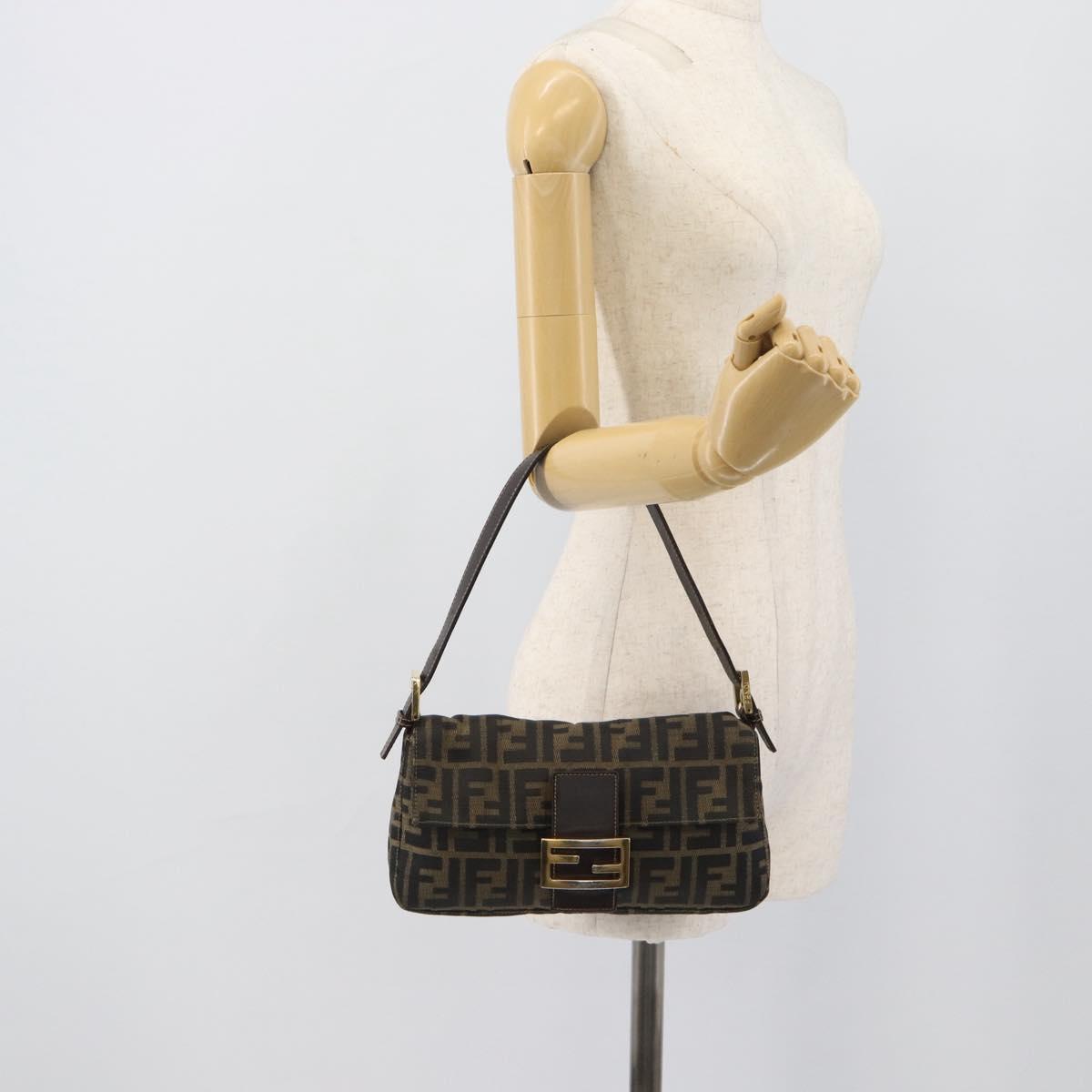 FENDI Zucca Canvas Mamma Baguette Shoulder Bag Brown Black Auth 195009M