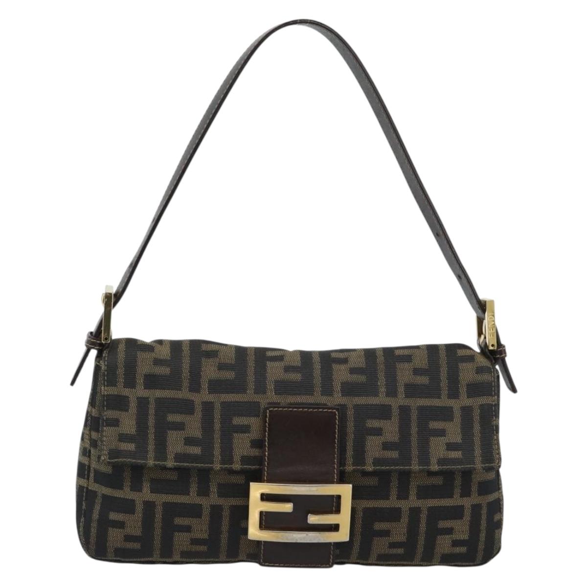 FENDI Zucca Canvas Mamma Baguette Shoulder Bag Brown Black Auth 195009M