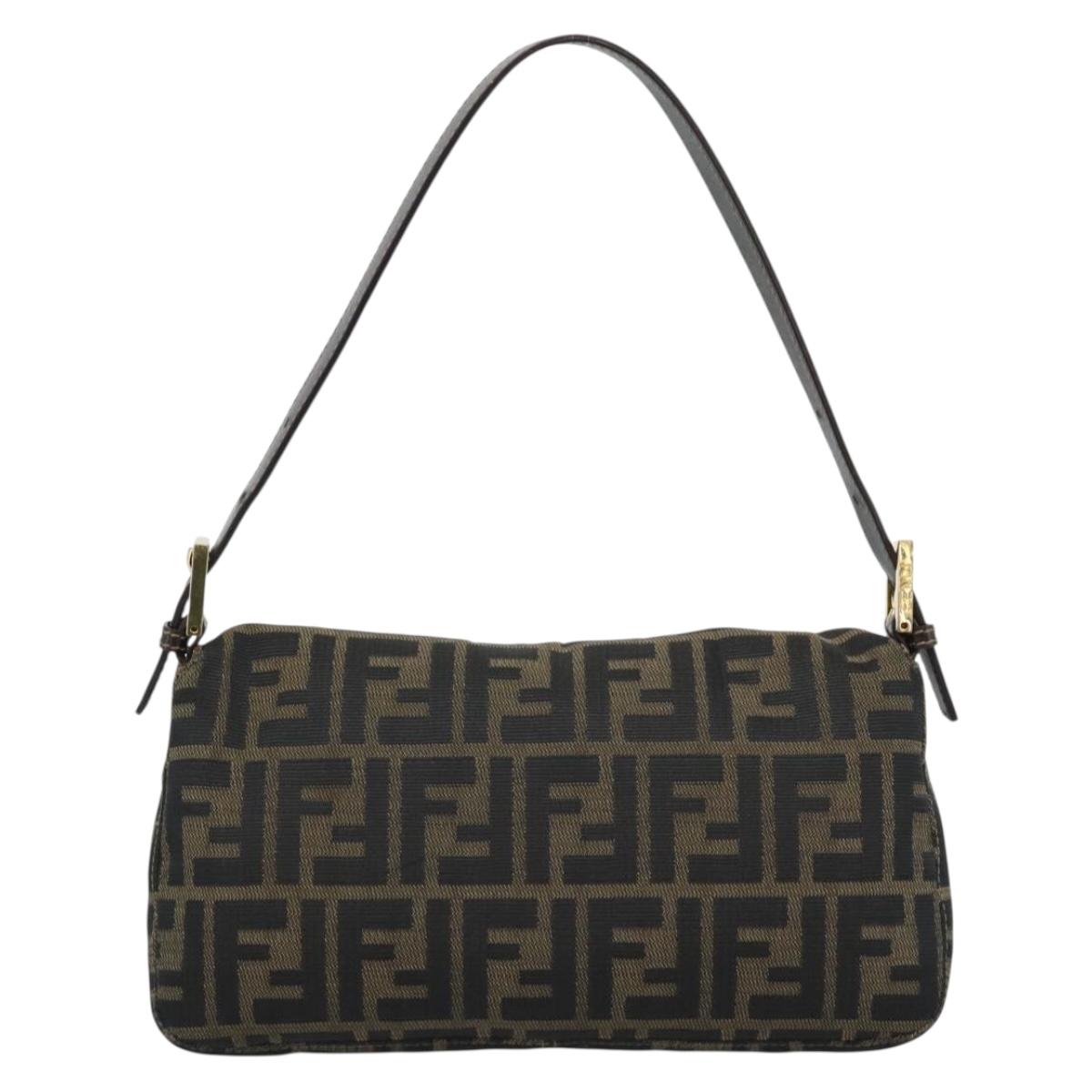 FENDI Zucca Canvas Mamma Baguette Shoulder Bag Brown Black Auth 195009M