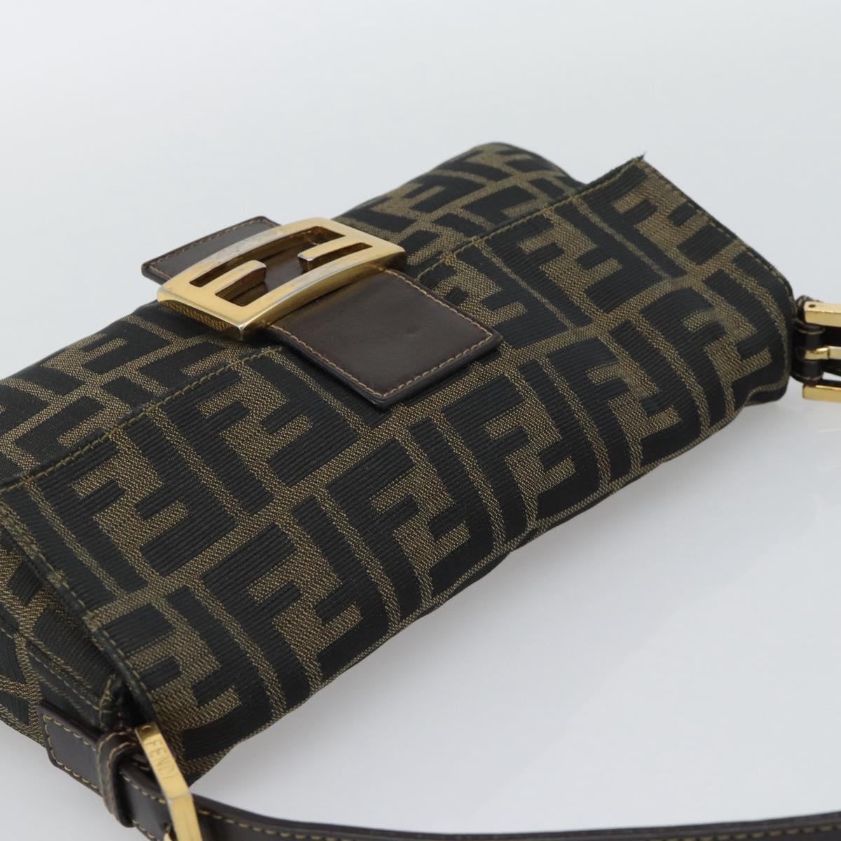 FENDI Zucca Canvas Mamma Baguette Shoulder Bag Brown Black Auth 195009M
