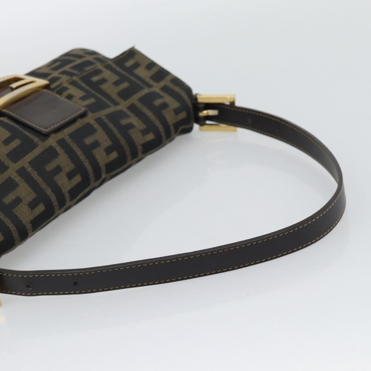 FENDI Zucca Canvas Mamma Baguette Shoulder Bag Brown Black Auth 195009M