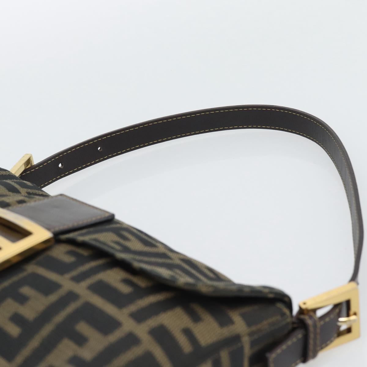 FENDI Zucca Canvas Mamma Baguette Shoulder Bag Brown Black Auth 195009M